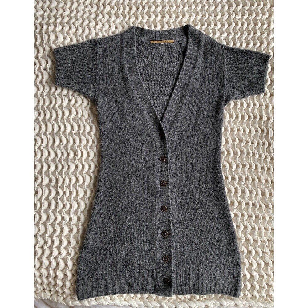 Jenni Kayne Cashmere Cardigan XS Gray Short Sleeve Button Front Knit Minimal NEW